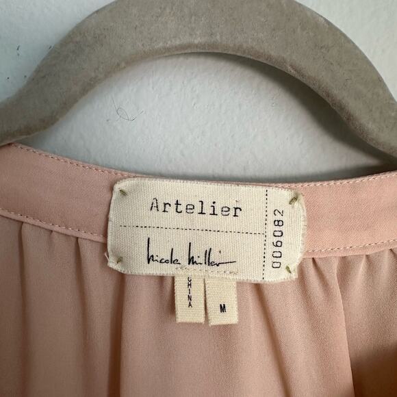 Nicole Miller Artelier Pink Silk Cold Shoulder Blouse Women's Large - Picture 4 of 9